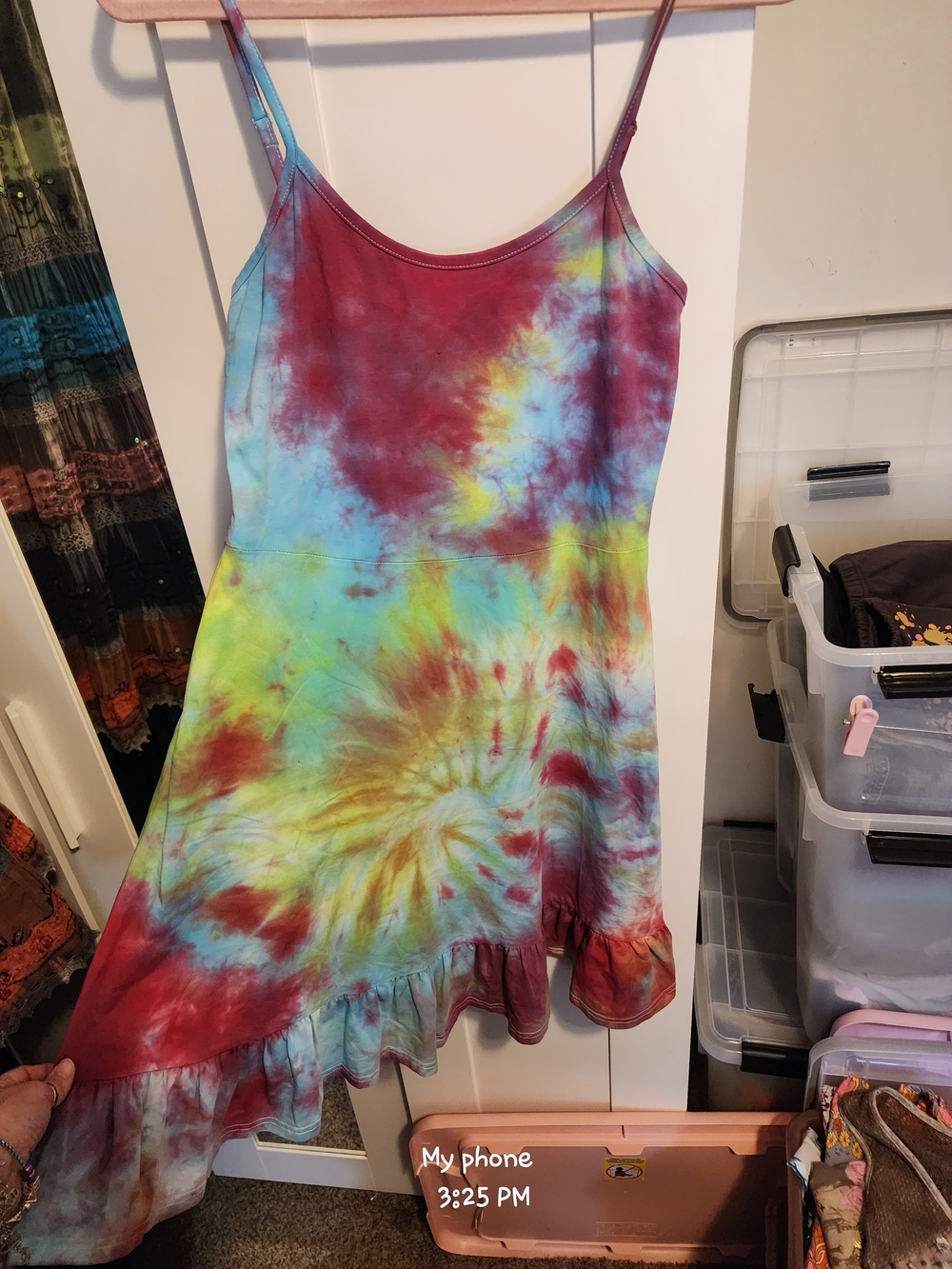 Tie-Dye Ruffle Hem Midi Dress - Multicolor